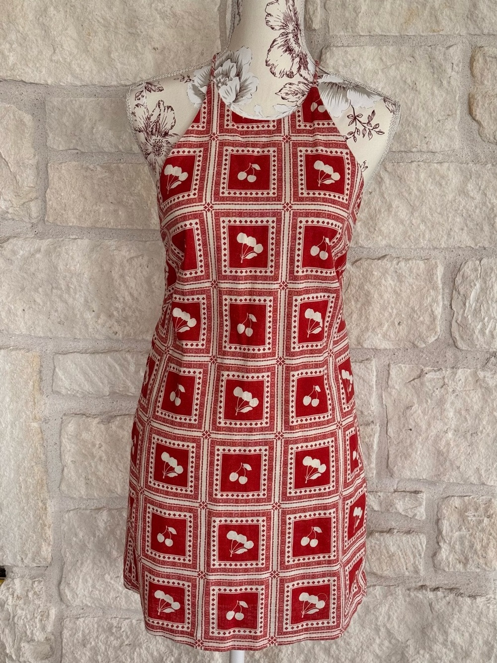 Abercrombie & Fitch Red Cherry-Print Halter Mini Dress